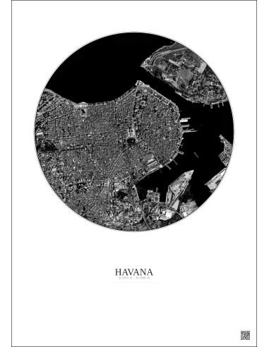 Affiche Havana – Poster vue satellite 2.5km N&B | Gravura – Fond clair