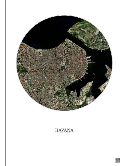 Affiche Havana – Poster vue satellite 2.5km Couleur | Gravura – Fond clair