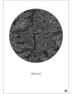 Affiche Prague – Poster vue satellite 10km N&B | Gravura – Fond clair