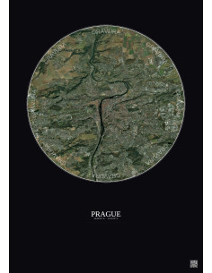 Affiche Prague – Poster vue satellite 10km Couleur | Gravura – Fond foncé