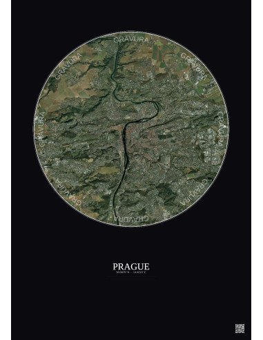 Prague Satellite View Poster 10km Color | Gravura – Dark background
