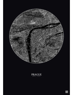 Affiche Prague – Poster vue satellite 2.5km N&B | Gravura – Fond foncé