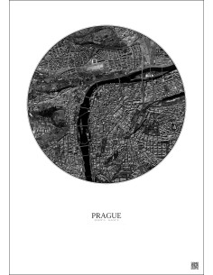 Affiche Prague – Poster vue satellite 2.5km N&B | Gravura – Fond clair