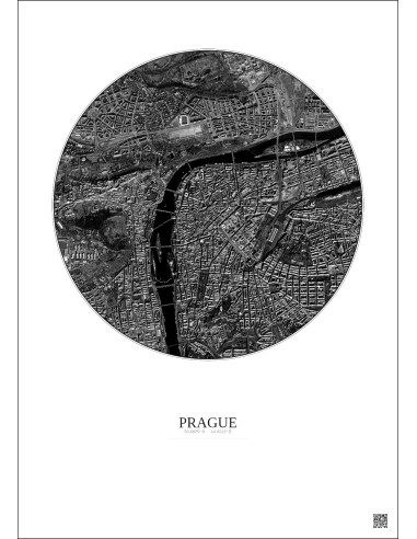 Affiche Prague – Poster vue satellite 2.5km N&B | Gravura – Fond clair