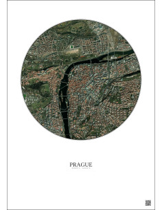 Affiche Prague – Poster vue satellite 2.5km Couleur | Gravura – Fond clair