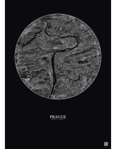 Affiche Prague – Poster vue satellite 6km N&B | Gravura – Fond foncé