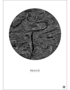 Affiche Prague – Poster vue satellite 6km N&B | Gravura – Fond clair