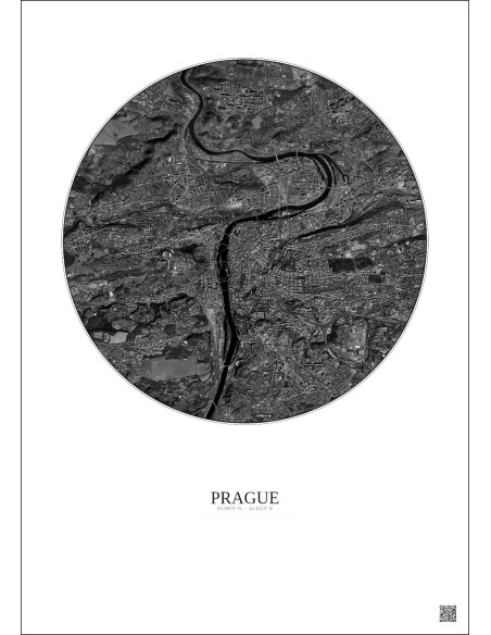 Prague Satellite View Poster 6km B&W | Gravura – Light background
