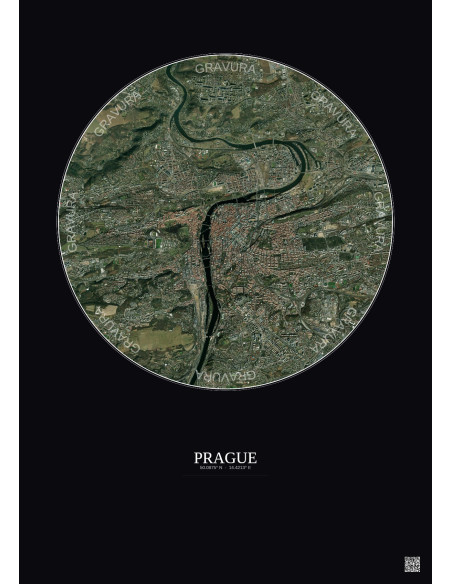 Affiche Prague – Poster vue satellite 6km Couleur | Gravura – Fond foncé