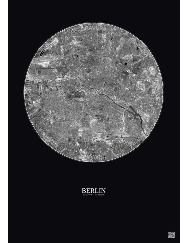 Berlin Satellite View Poster 10km B&W | Gravura – Dark background