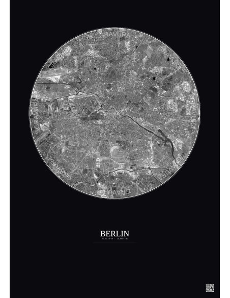 Berlin Satellite View Poster 10km B&W | Gravura – Dark background