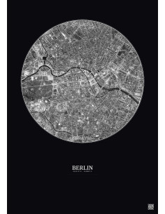 Affiche Berlin – Poster vue satellite 2.5km N&B | Gravura – Fond foncé