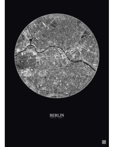 Berlin Satellite View Poster 2.5km B&W | Gravura – Dark background