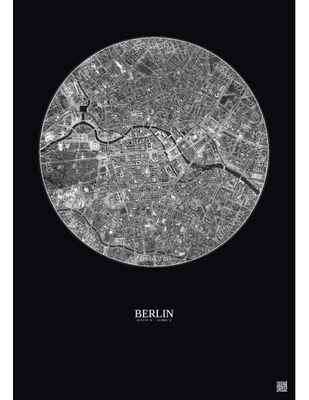 Berlin Satellite View Poster 2.5km B&W | Gravura – Dark background