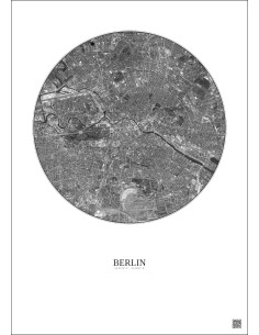 Affiche Berlin – Poster vue satellite 6km N&B | Gravura – Fond clair