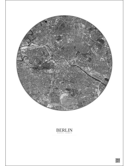 Affiche Berlin – Poster vue satellite 6km N&B | Gravura – Fond clair