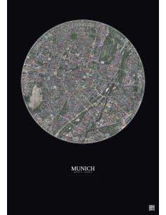 Affiche Munich – Poster vue satellite 2.5km Couleur | Gravura – Fond foncé