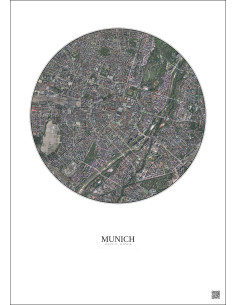 Affiche Munich – Poster vue satellite 2.5km Couleur | Gravura – Fond clair