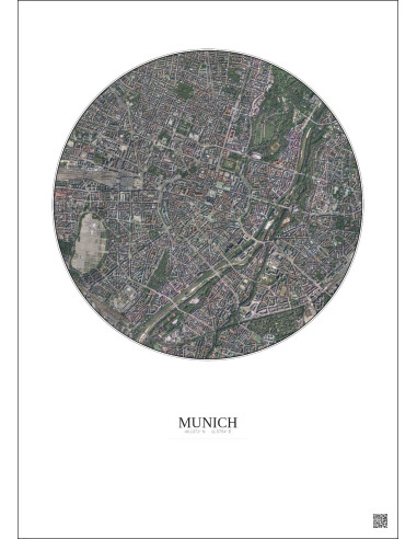 Affiche Munich – Poster vue satellite 2.5km Couleur | Gravura – Fond clair
