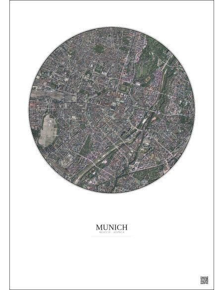 Affiche Munich – Poster vue satellite 2.5km Couleur | Gravura – Fond clair