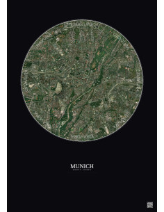 Affiche Munich – Poster vue satellite 5km Couleur | Gravura – Fond foncé
