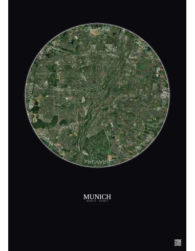 Munich Satellite View Poster 10km Color | Gravura – Dark background