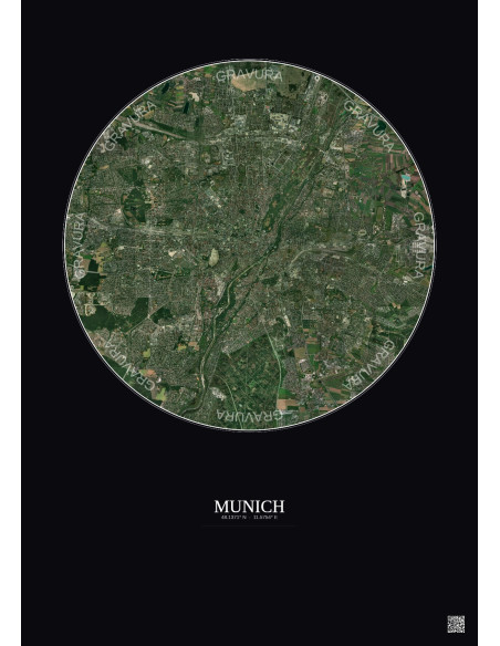 Munich Satellite View Poster 10km Color | Gravura – Dark background
