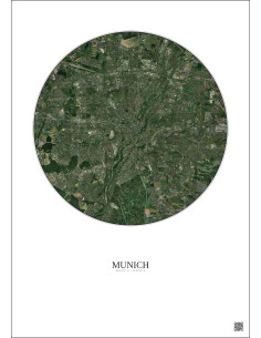 Affiche Munich – Poster vue satellite 10km Couleur | Gravura – Fond clair