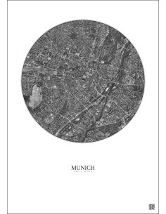 Affiche Munich – Poster vue satellite 2.5km N&B | Gravura – Fond clair