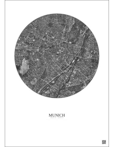 Affiche Munich – Poster vue satellite 2.5km N&B | Gravura – Fond clair