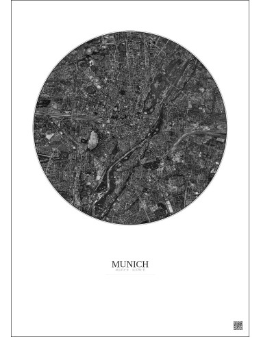 Affiche Munich – Poster vue satellite 5km N&B | Gravura – Fond clair