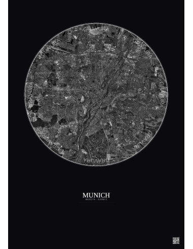 Munich Satellite View Poster 10km B&W | Gravura – Dark background
