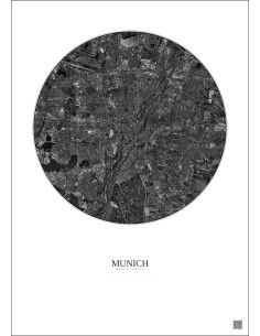 Affiche Munich – Poster vue satellite 10km N&B | Gravura – Fond clair