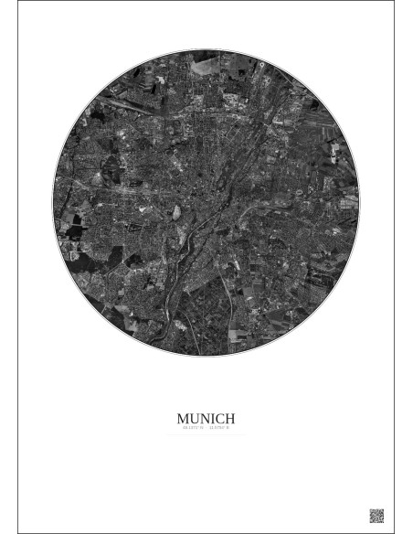 Affiche Munich – Poster vue satellite 10km N&B | Gravura – Fond clair