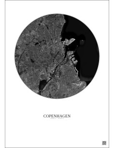 Affiche Copenhagen – Poster vue satellite 10km N&B | Gravura – Fond clair