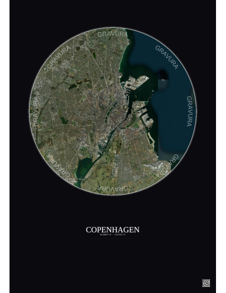 Copenhagen Satellite View Poster 10km Color | Gravura – Dark background