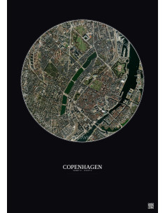 Affiche Copenhagen – Poster vue satellite 2.5km Couleur | Gravura – Fond foncé