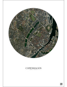 Affiche Copenhagen – Poster vue satellite 2.5km Couleur | Gravura – Fond clair