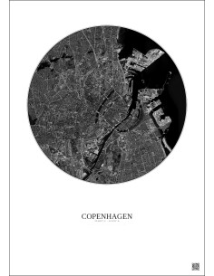 Affiche Copenhagen – Poster vue satellite 6km N&B | Gravura – Fond clair