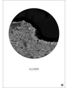 Affiche Algiers – Poster vue satellite 10km N&B | Gravura – Fond clair
