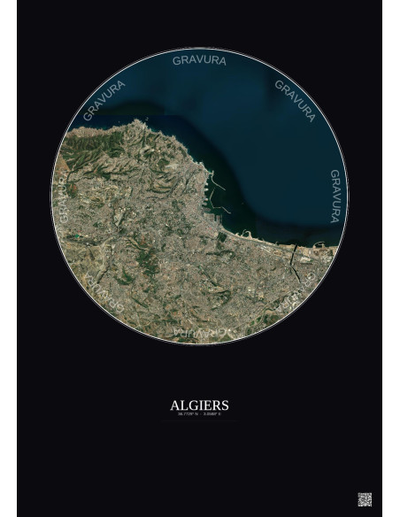 Algiers Satellite View Poster 10km Color | Gravura – Dark background