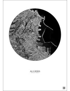 Affiche Algiers – Poster vue satellite 2.5km N&B | Gravura – Fond clair