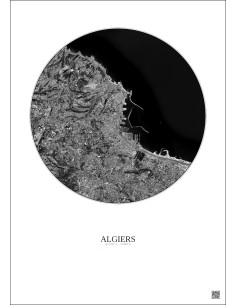 Affiche Algiers – Poster vue satellite 6km N&B | Gravura – Fond clair