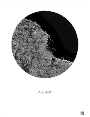 Affiche Algiers – Poster vue satellite 6km N&B | Gravura – Fond clair