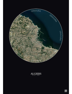 Affiche Algiers – Poster vue satellite 6km Couleur | Gravura – Fond foncé