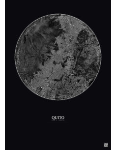 Affiche Quito – Poster vue satellite 10km N&B | Gravura – Fond foncé