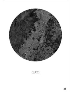 Affiche Quito – Poster vue satellite 10km N&B | Gravura – Fond clair
