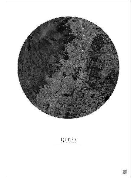 Affiche Quito – Poster vue satellite 10km N&B | Gravura – Fond clair