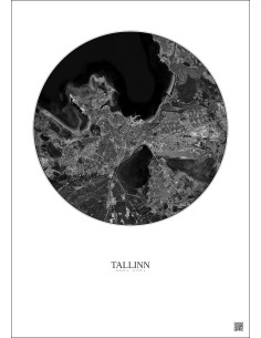 Affiche Tallinn – Poster vue satellite 10km N&B | Gravura – Fond clair