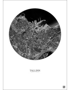 Affiche Tallinn – Poster vue satellite 2.5km N&B | Gravura – Fond clair